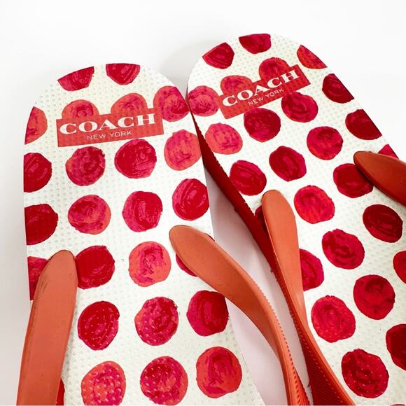 Coach Amel Coral/Orange Polka Dot Bow Flip Flops Size 8B - Picture 5 of 6